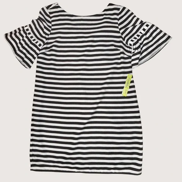 NWT Gianni Bini Black Ivory Striped Dress Bell Sleeve Lined Shift Women's L - Picture 5 of 13